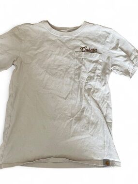 Carhartt Light Beige Short-Sleeve Pocket Tee with Brown Logo